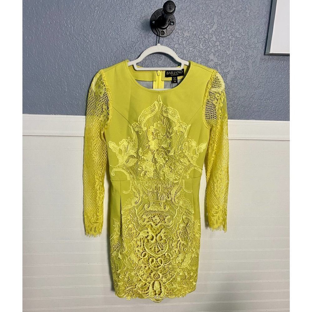 Bariano Yellow Long Suede Dress With Lace